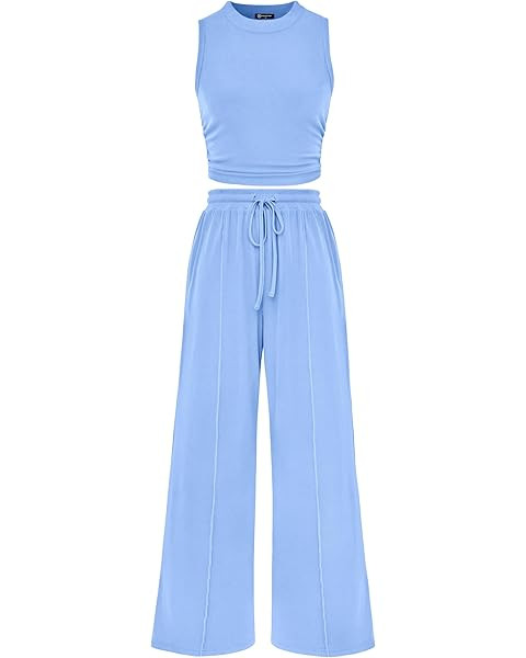 PRETTYGARDEN Women's Summer 2 Piece Loungewear Set Cropped Tank Top Wide Leg Sweatpants Tracksuit... | Amazon (US)