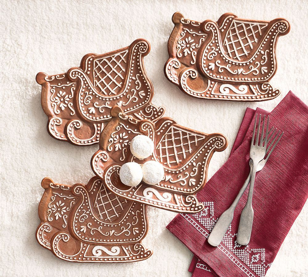 Gingerbread Sleigh Stoneware Appetizer Plates - Set of 4 | Pottery Barn (US)