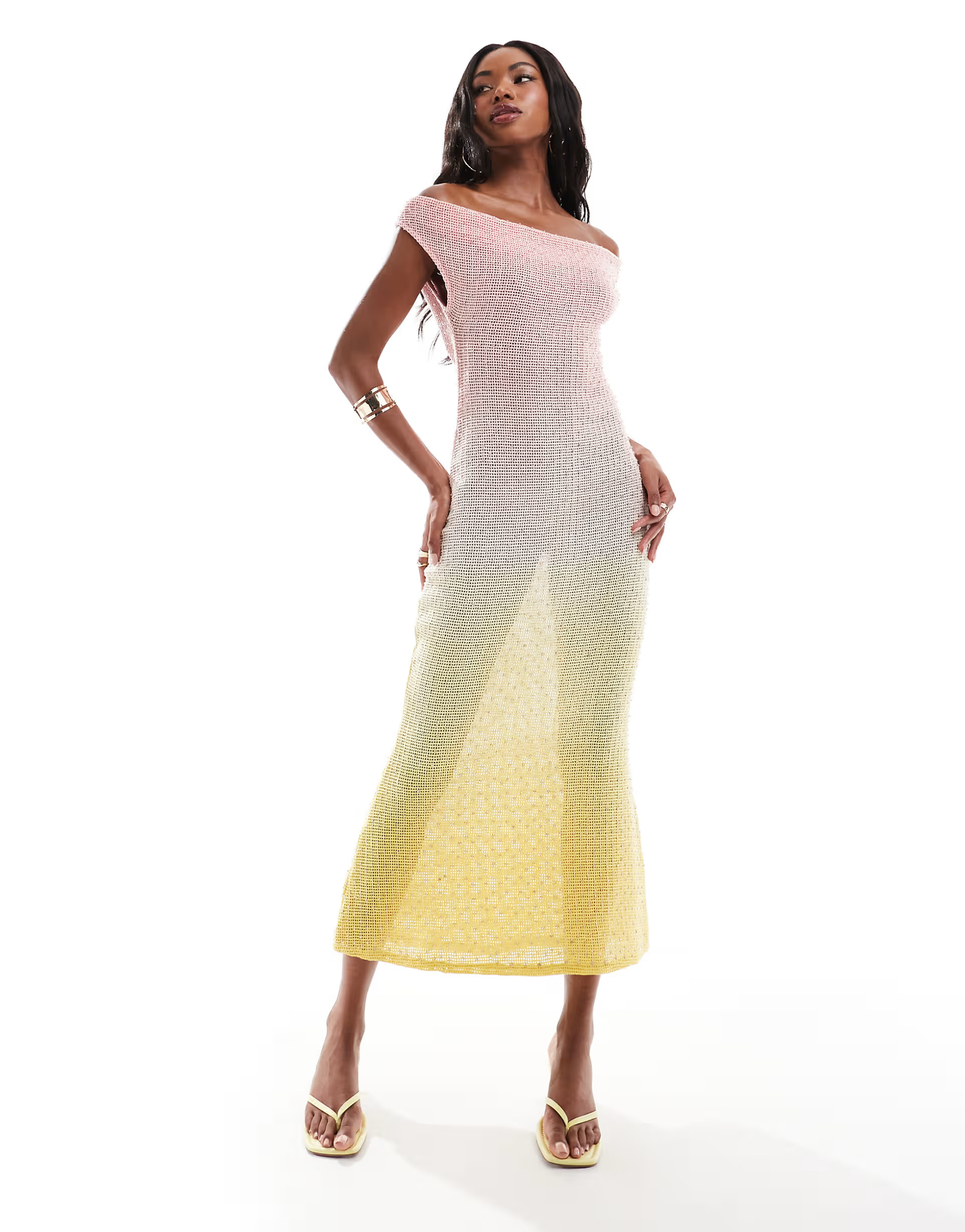 ASOS DESIGN ultimate embellished crochet maxi dress in pink and lemon ombre | ASOS (Global)