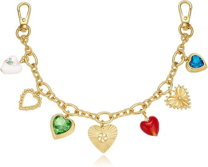 Keychain for Women With Red Rhinestones Trendy Gold Bag Heart Charms Key Pendant Trendy Purse Cha... | Amazon (US)