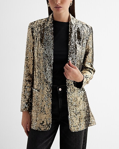 Sequin Open Front Boyfriend Blazer | Express