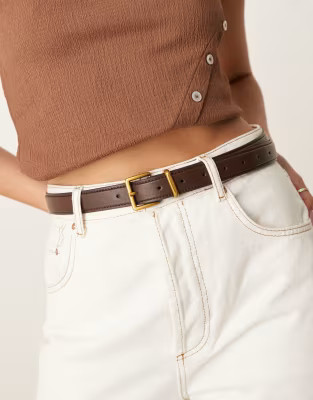 ASOS DESIGN waist and hip belt with square buckle in chocolate | ASOS (Global)
