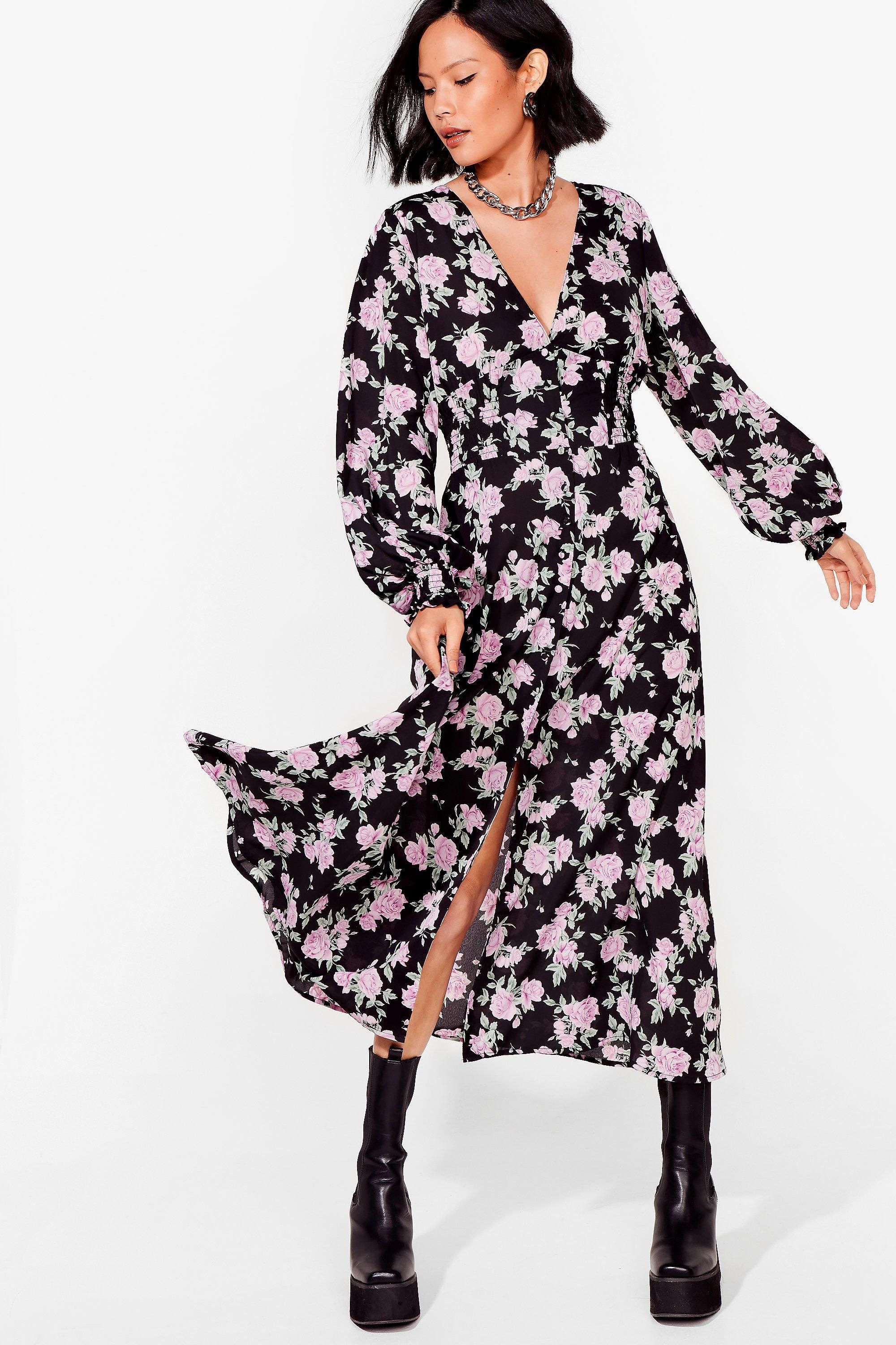 Womens Rose Print Maxi Dress - Black | NastyGal (US & CA)