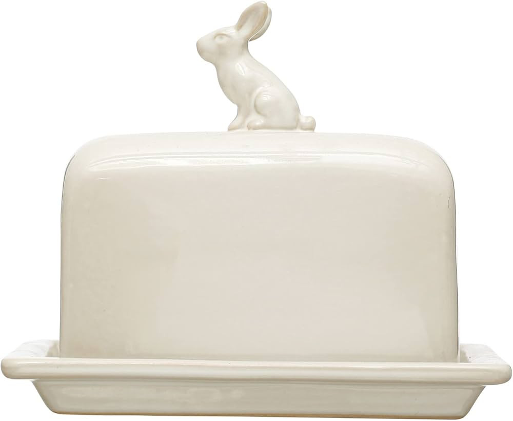 Creative Co-Op Stoneware Decorative Rabbit, White Butter Dish | Amazon (US)