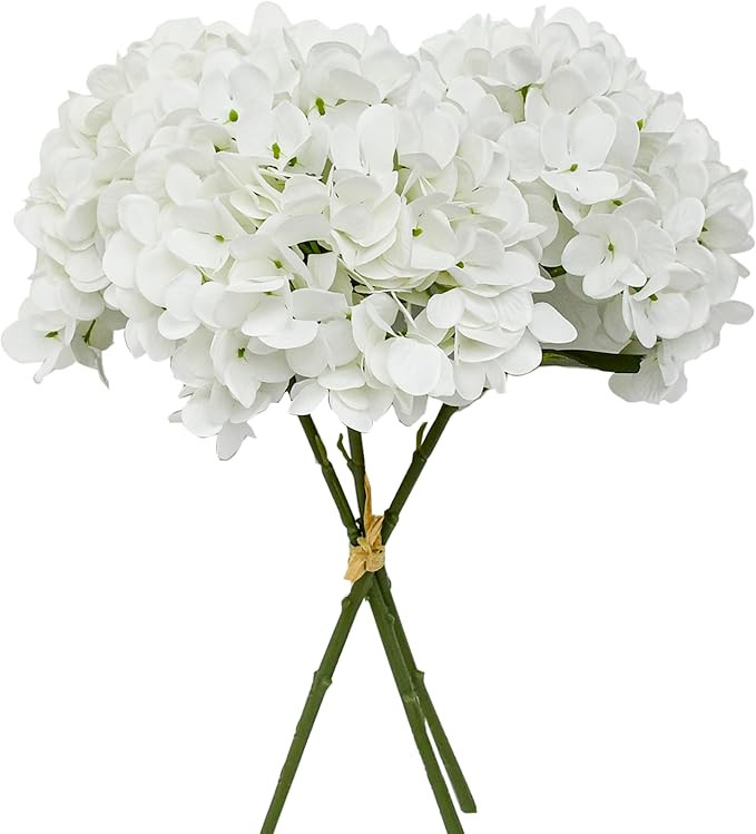 Mandy's 3pcs Cream Hydrangea Flowers Silk Flowers for Home Kitchen Wedding Decorations (vase not ... | Amazon (US)