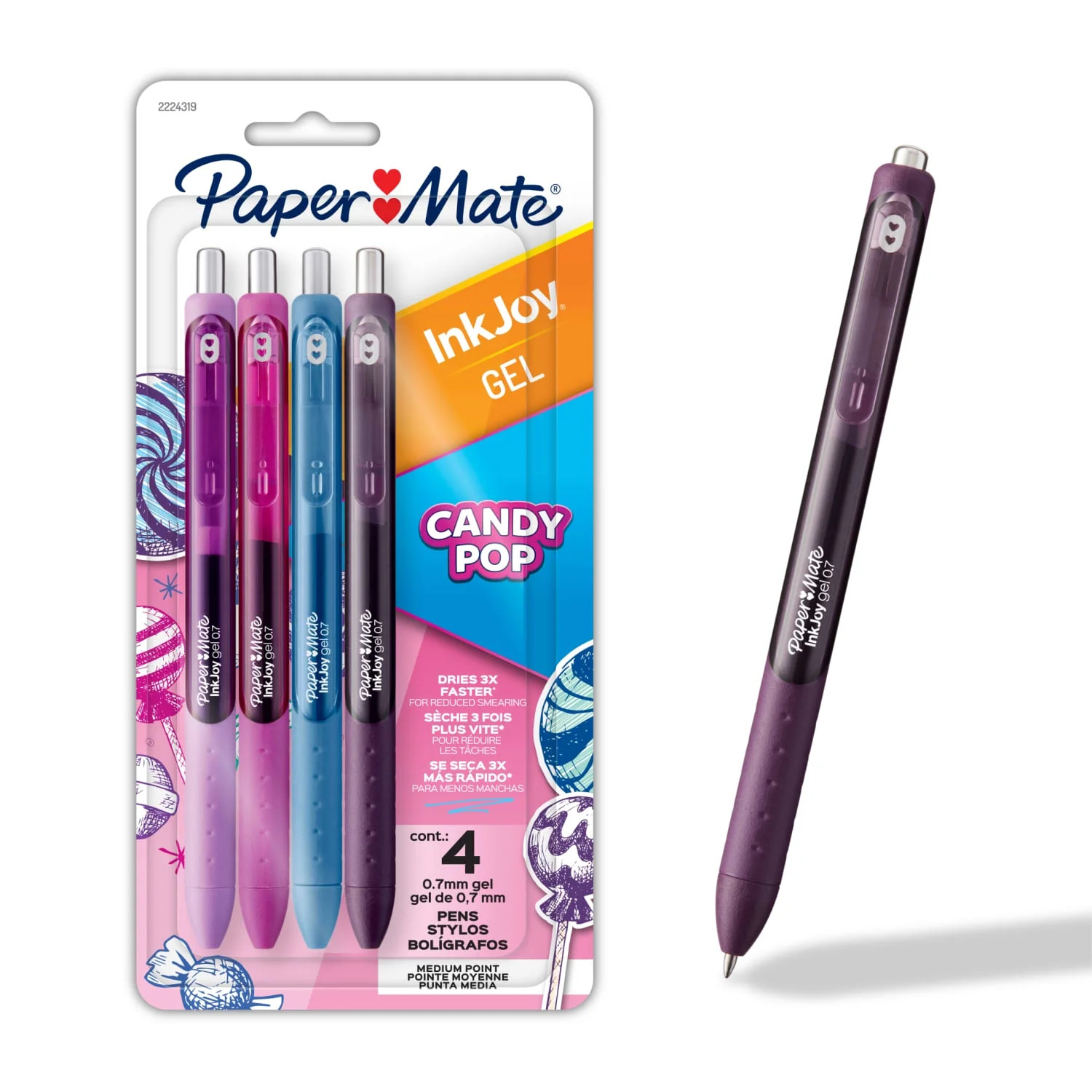 Paper Mate InkJoy Gel Pens, Candy Pop Colors, Medium (0.7mm) Point, Retractable, 4 Count | Walmart (US)