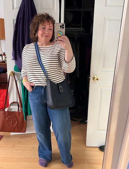 Stripes elevate weekends; I linked to the shoes I put on when I left along with the rest of this outfit I wore running errands. The top, bag, and jacket ( or seen) are from Talbots; the jeans Old Navy 

#LTKmidsize #LTKfindsunder100 #LTKover40
