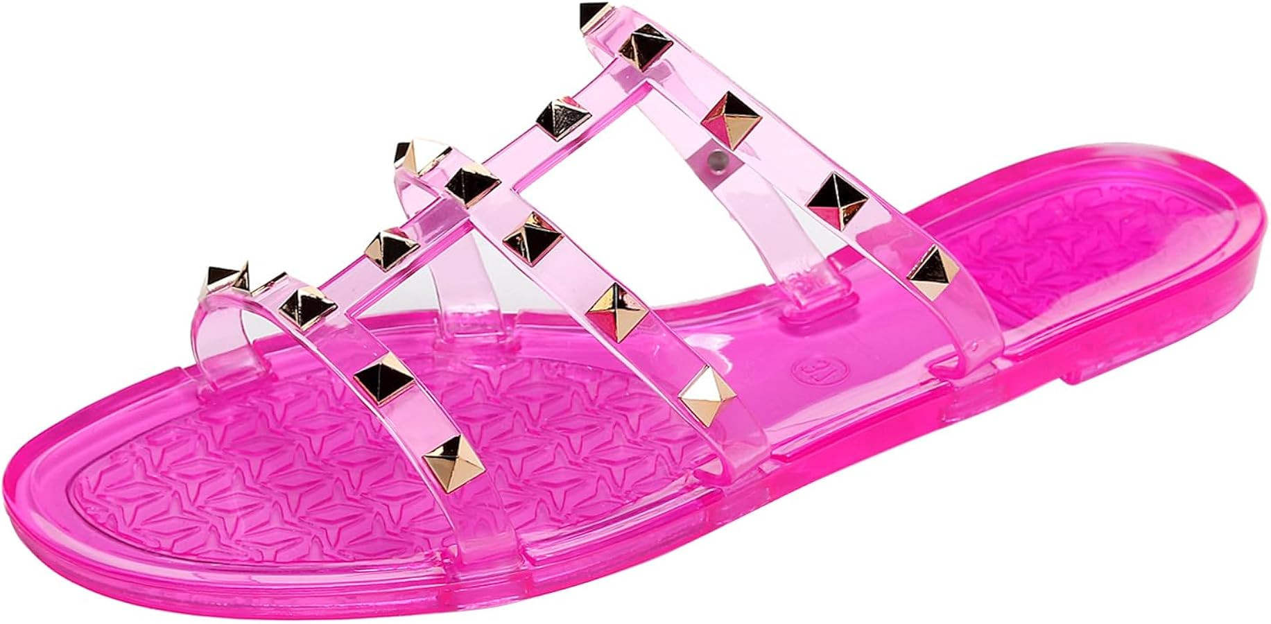 OMGard Women Flats Sandals, Studded Jelly Shoes Size 9 Red Dressy Summer Beach Rivets Strappy Jel... | Amazon (US)