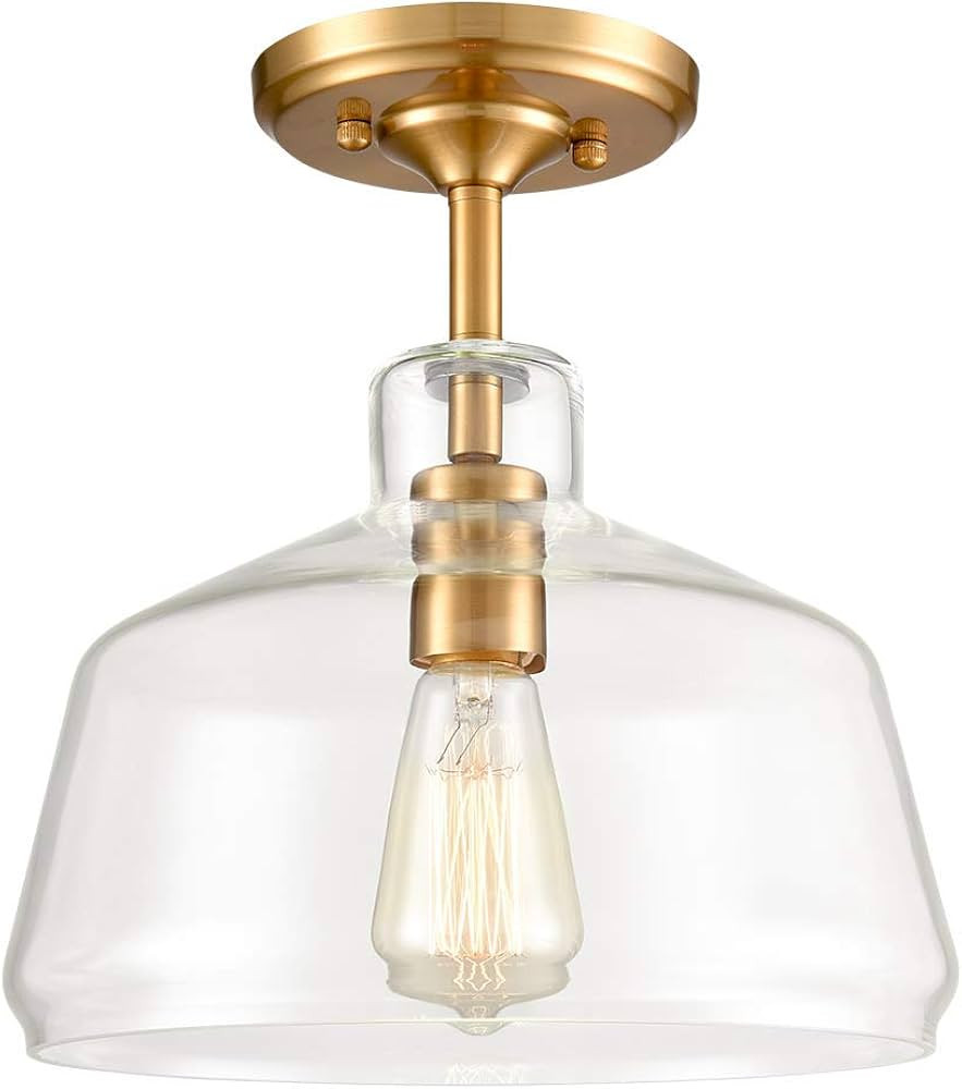 TENGIANTS Modern Brass Ceiling Lights Semi Flush Mount Glass Ceiling Lighting Fixture Gold Finish | Amazon (US)