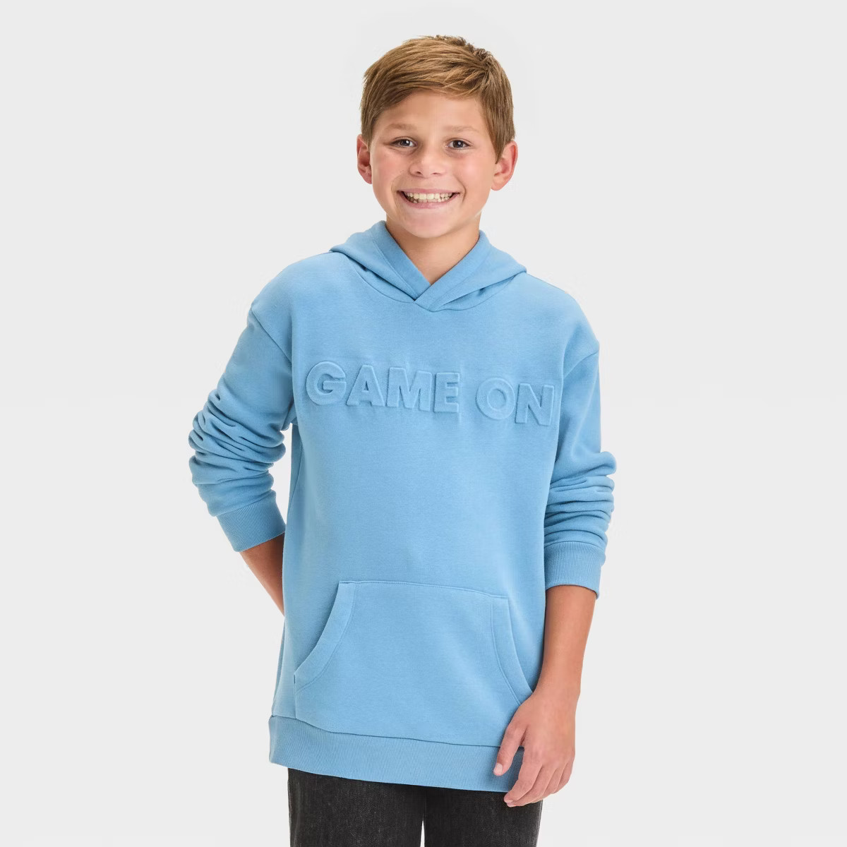 Boys' Pullover Embossed 'Game On' Graphic Hoodie - art class™ Light Blue | Target