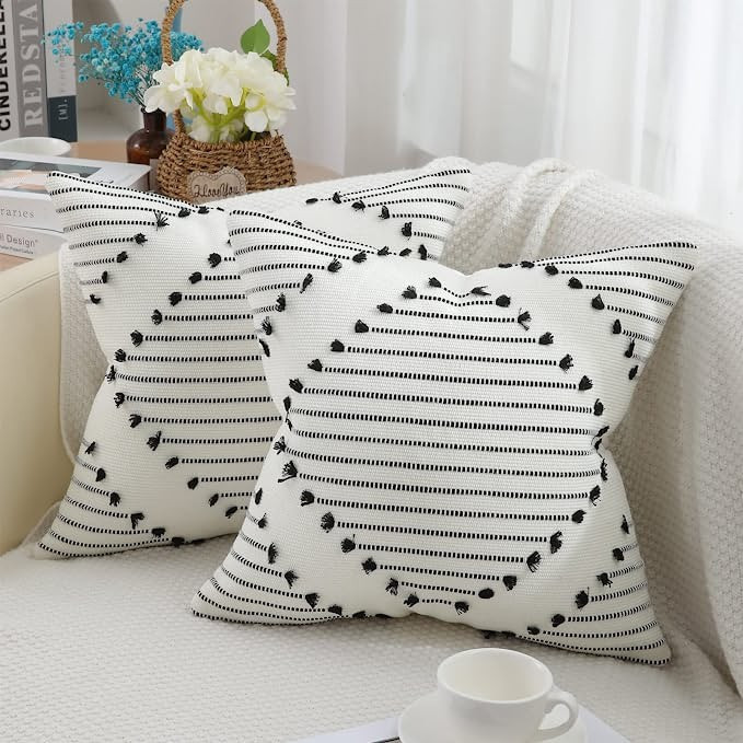 Mecatny Boho Throw Pillow Covers Black and Cream White Pillow Covers 18X18 Set of 2 Farmhouse Dec... | Amazon (US)