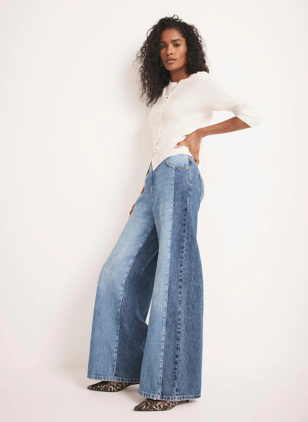 Indigo Contrast Denim Wide Leg Jeans | Mint Velvet