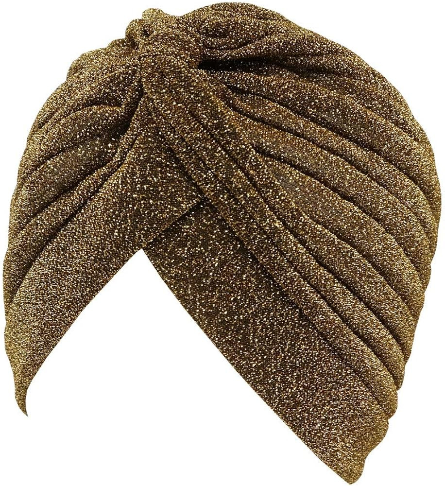 Pleated Glitter Turban for Women Stretchy Hat Beanie Headwrap Twist Elastic Slip on Cap Headwear ... | Amazon (US)