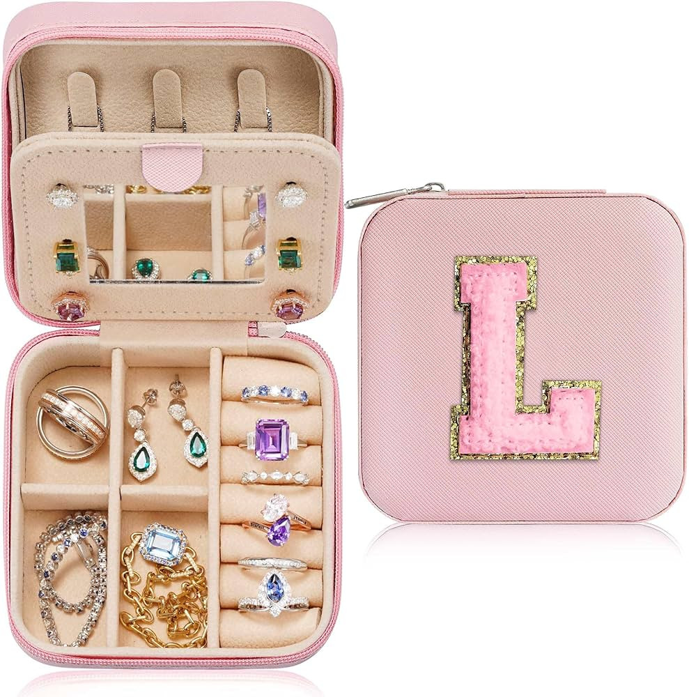Parima Travel Jewelry Case for Women Girls, L Initial Travel Jewelry Case | Small Jewelry Travel ... | Amazon (US)