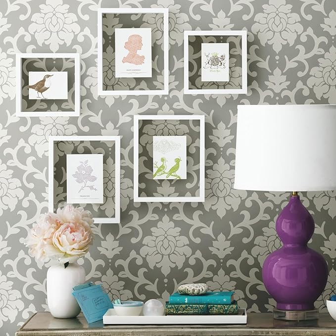 RoomMates RMK9112WP Gray Damask Peel and Stick Wallpaper | Amazon (US)
