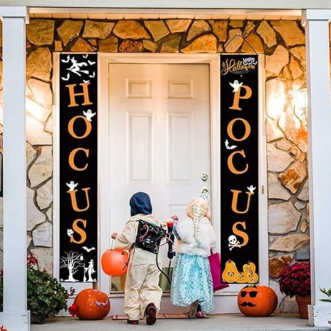 Whaline Hocus Pocus Halloween Banner Indoor/Outdoor Decorative Hanging Sign for Home Office Front... | Amazon (US)
