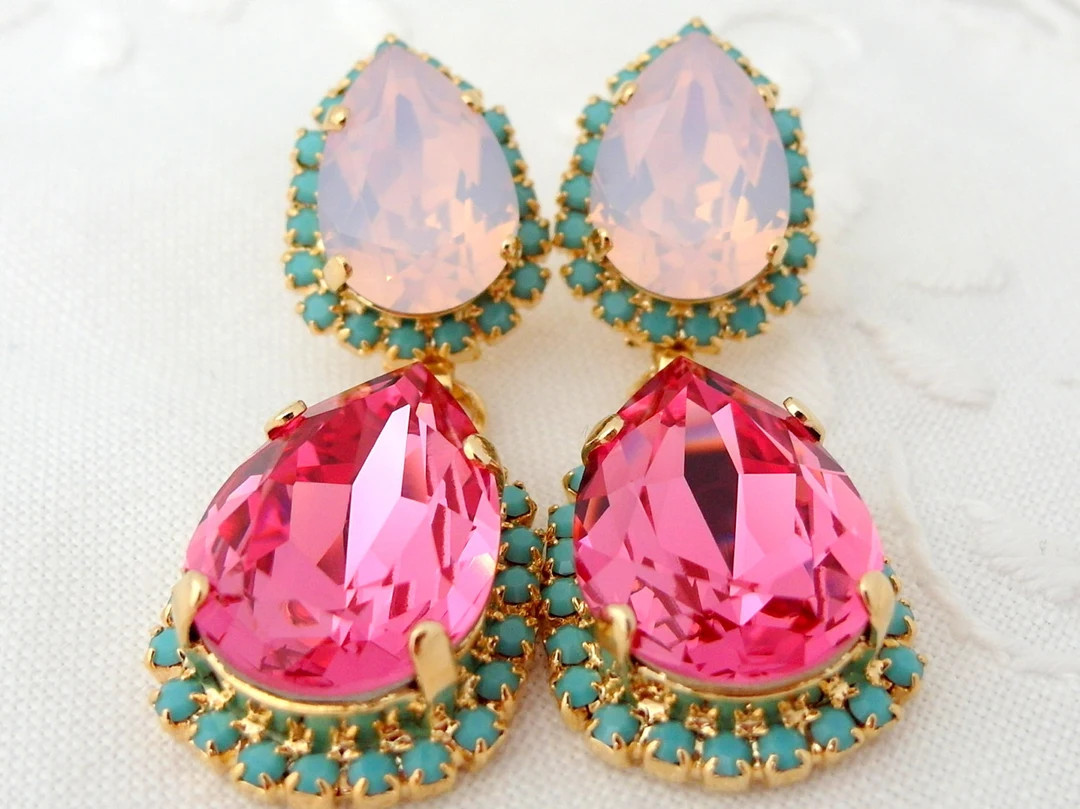 Pink Earrings,pink Opal Earrings,turquoise Chandelier Earrings,gold Earrings, Dangle Earrings,dro... | Etsy (US)