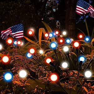 24 LED Red White Blue Firefly Garden Lights Solar Outdoor Waterproof Swaying Garden Lights, for M... | Amazon (US)