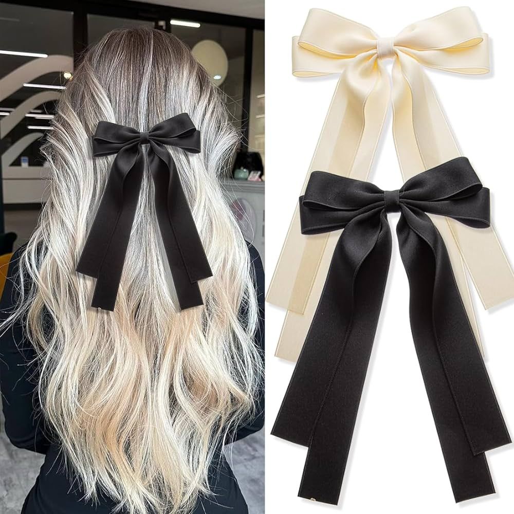 Large Double Hair Bows 2 PCS Satin Ribbon Bow for Women, Hair Bows for Women, Hair Ribbons, Overs... | Amazon (US)