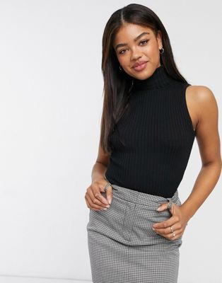New Look ribbed knit sleeveless roll neck tank in black | ASOS (Global)