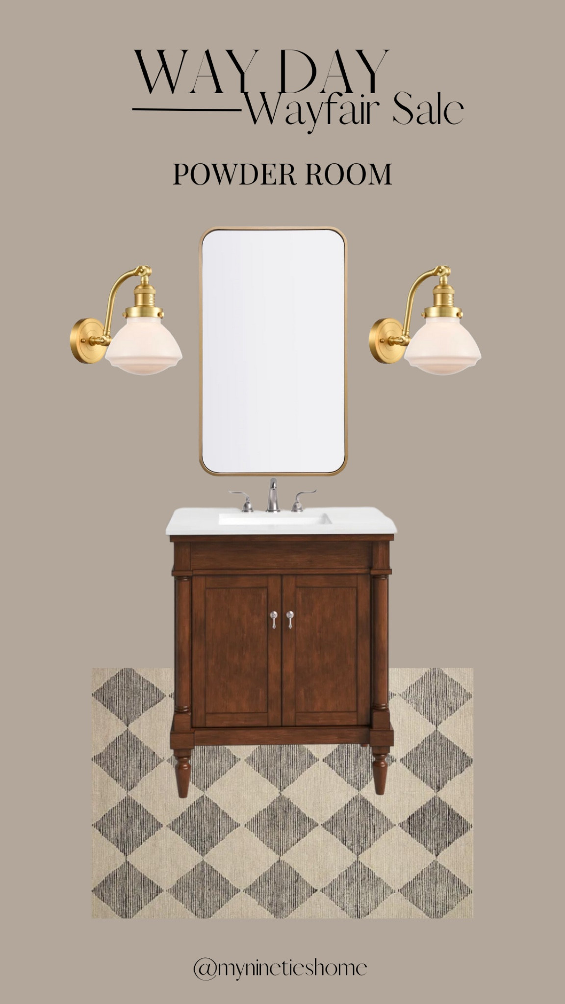 WAY DAY SALE: Powder Room 

A timeless bathroom design! 

Way Day, wayfair sale, powder room, sconces, Loloi rug 

#LTKhome #LTKFind #LTKsalealert