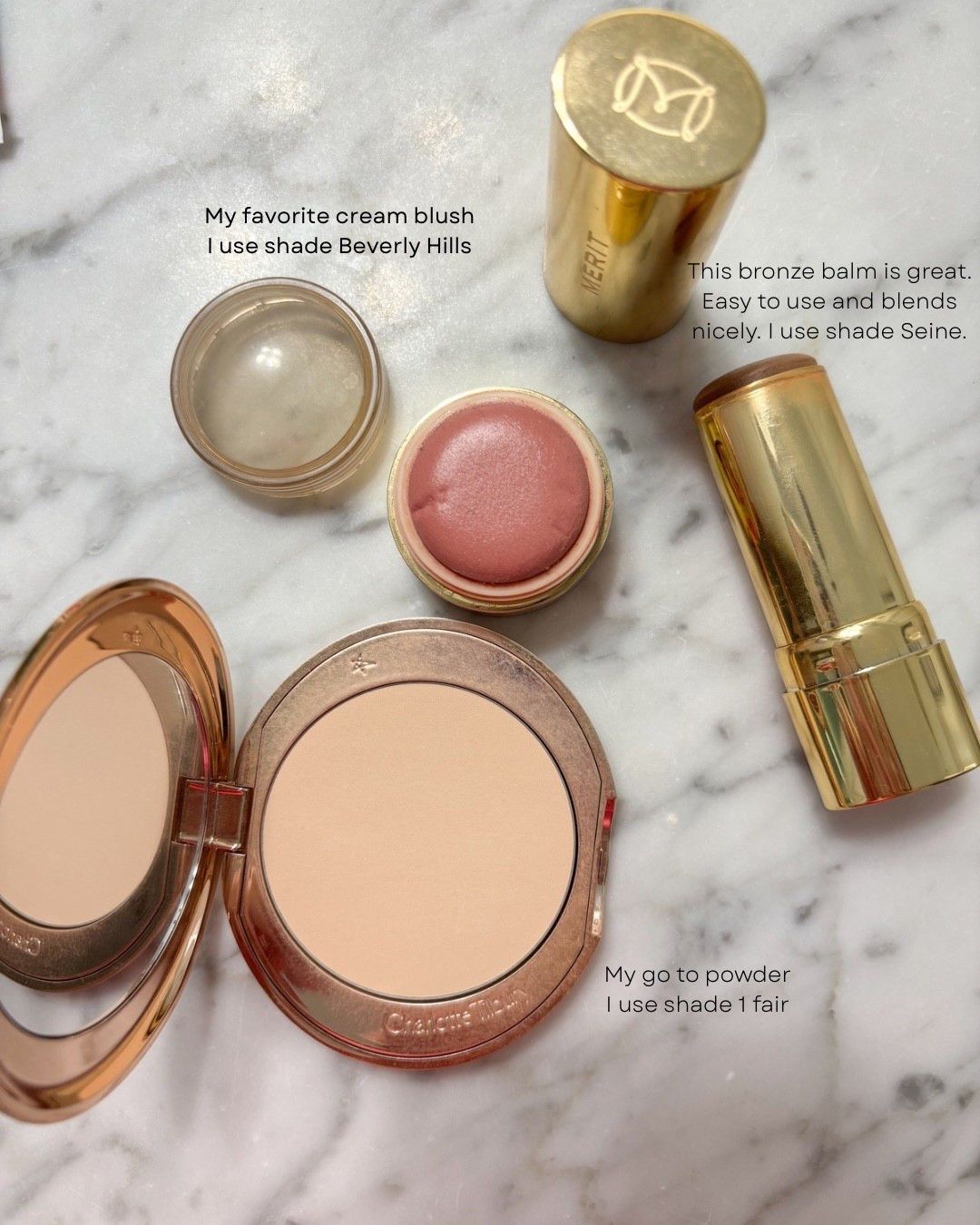Cream blush and bronzer I'm loving and my go to powder that leaves an airbrush finish look that I love. 

#LTKgrwm #LTKmorningroutine #LTKBeauty
