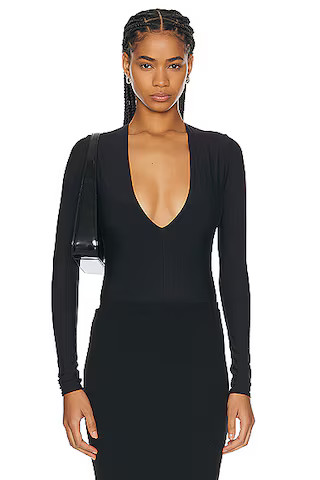 Long Sleeve Deep V Bodysuit | FWRD 
