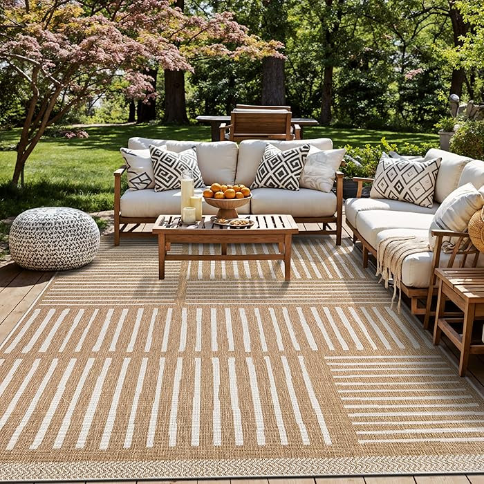 Rugshop Natural Contemporary Stripe Indoor/Outdoor Large Area Rug, Weather Resistant & Reversible... | Amazon (US)