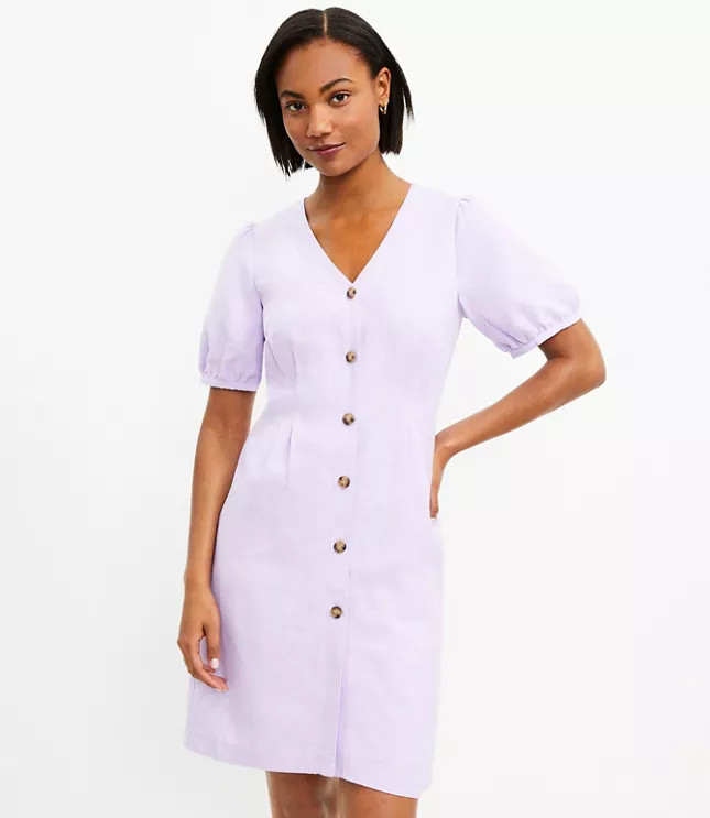 Button V-Neck Dress | LOFT