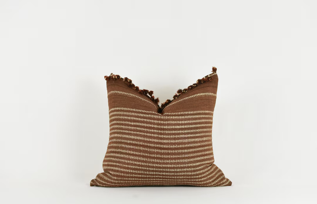 Chandler Rust Rust Silk Pillow Cover With Ivory Stripes and - Etsy | Etsy (US)