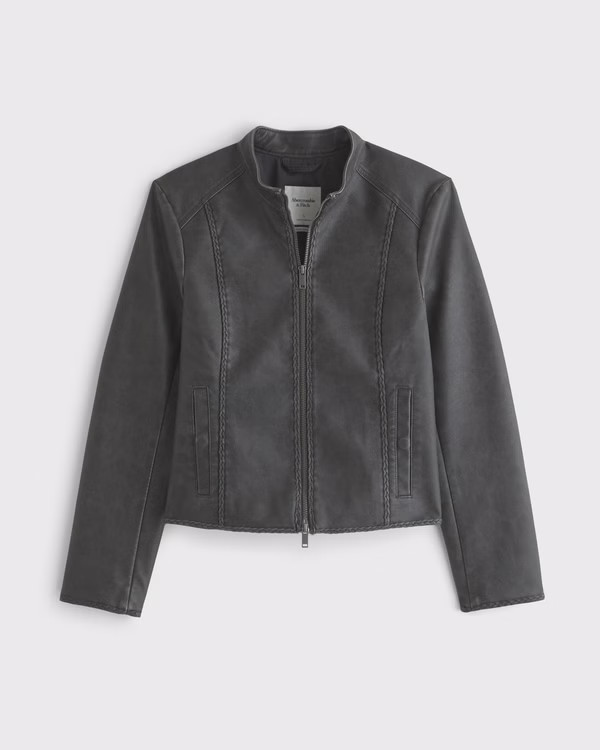 Slim Vegan Leather Mockneck Jacket | Abercrombie & Fitch (US)
