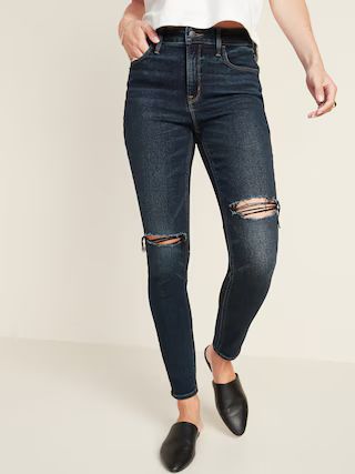 High-Waisted Ripped Dark-Wash Rockstar Super Skinny Jeans for Women | Old Navy (US)