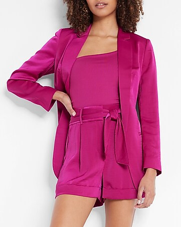 Two Piece Set: Satin Boyfriend Blazer + Tie Belt Short | Express