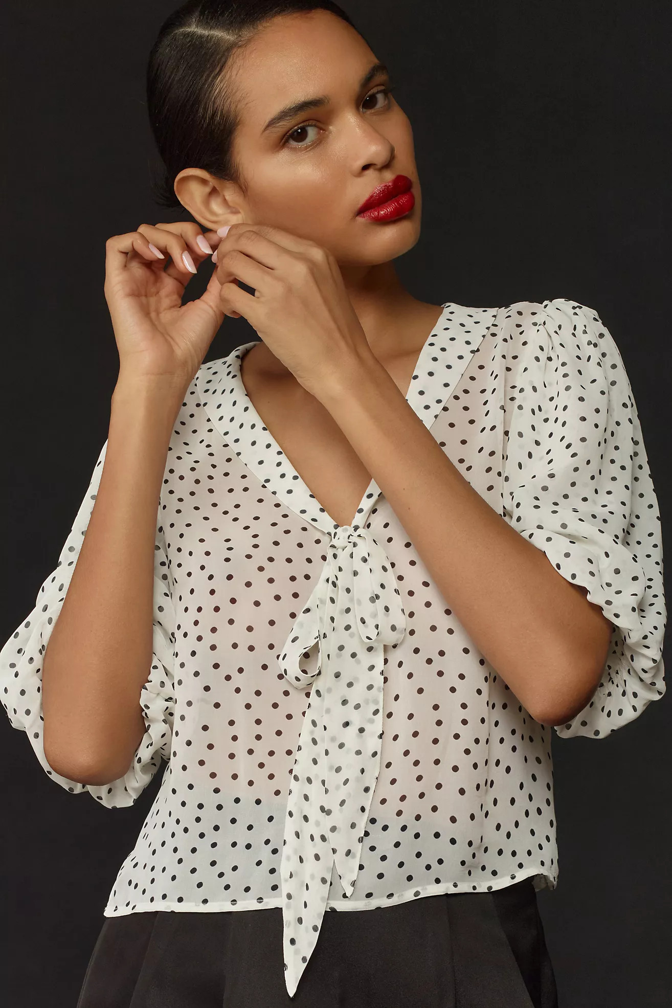 Maeve Puff-Sleeve Tie-Neck Blouse | Anthropologie (US)
