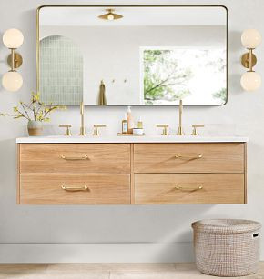 Geneva 60" Wall Mount Teak Double Vanity | Rejuvenation